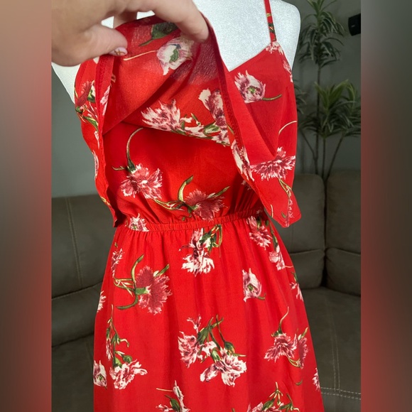 Oscar-St Red Floral Sleeveless Ruffle Dress Sz Small - Picture 7 of 16